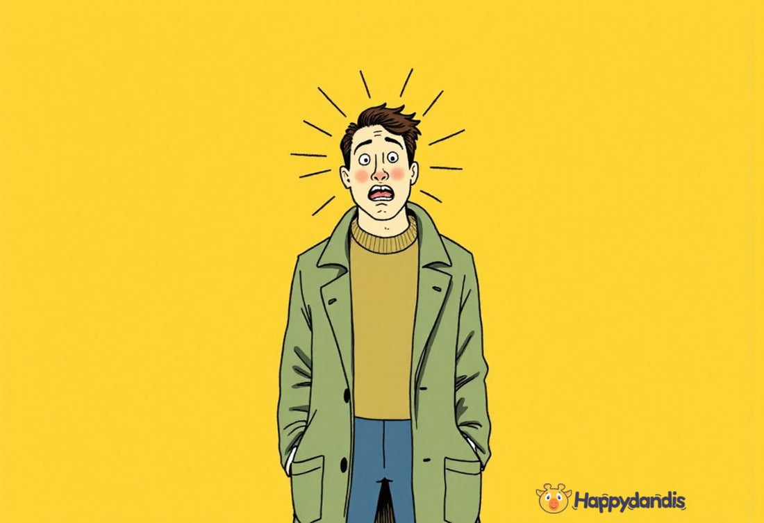  Illustration of a person with a startled expression, with lines radiating from their head, against a bright yellow background.